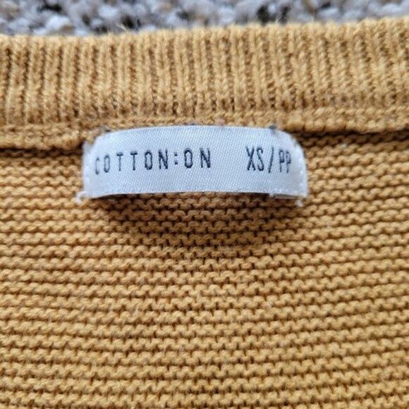 COTTON ON Crew Neck Yellow Knit Sweater Sz XS Long Sleeve Ribbed Details - Picture 3 of 4